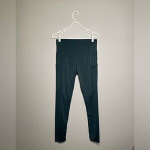 A&J women’s leggings dark green high waisted size large athleisure 2side pockets